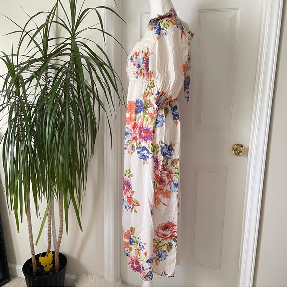 By Anthropologie Dress NWT Puff Sleeve Smocked MIDI Dress in White Floral Medium - Picture 10 of 16